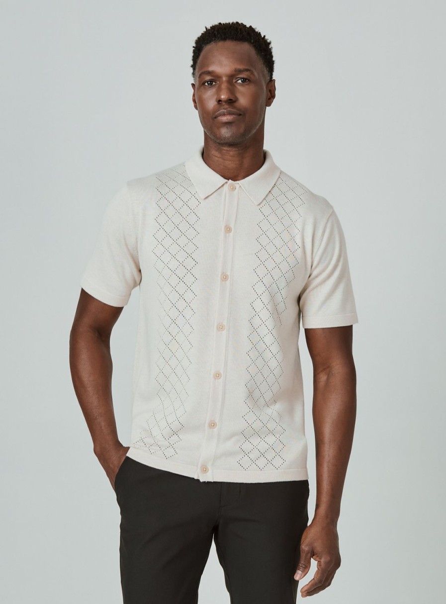 Men 7 Diamonds Short Sleeve | Venice Button Down Sweater