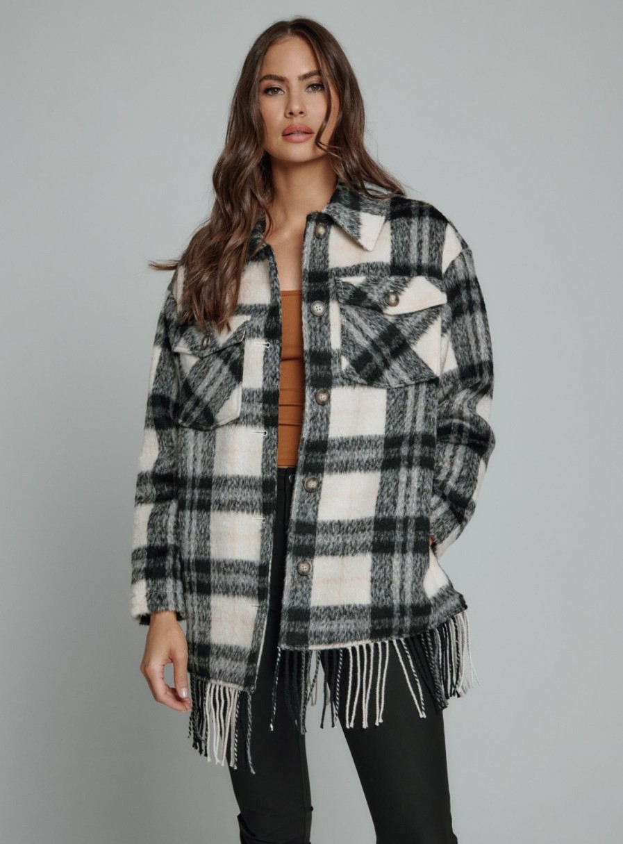 Women 7 Diamonds Jackets | Solenn Fringe Plaid Coat