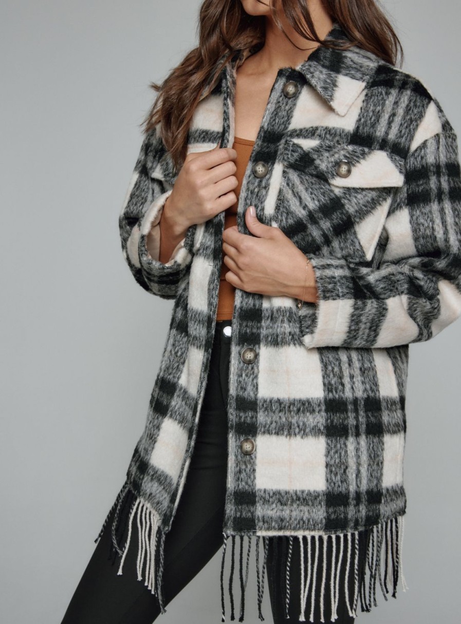 Women 7 Diamonds Jackets | Solenn Fringe Plaid Coat