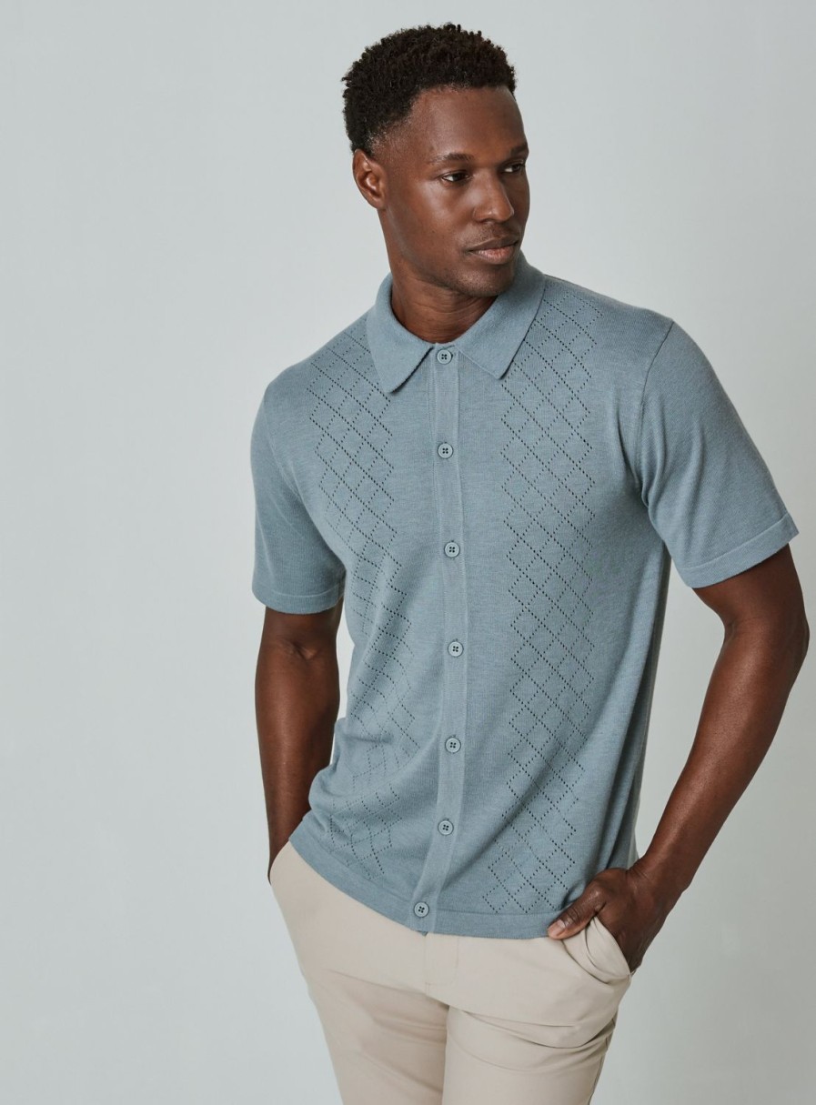 Men 7 Diamonds Short Sleeve | Venice Button Down Sweater