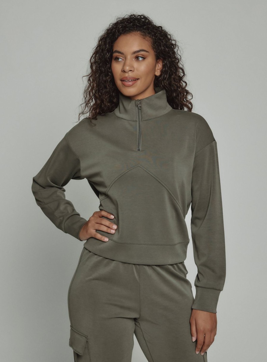 Women 7 Diamonds Pullovers | Rev Crop Quarter-Zip