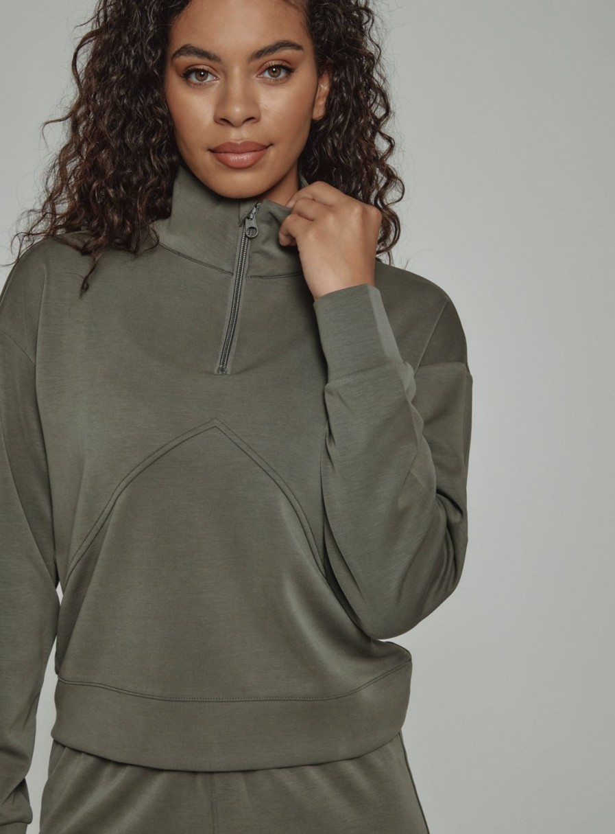 Women 7 Diamonds Pullovers | Rev Crop Quarter-Zip