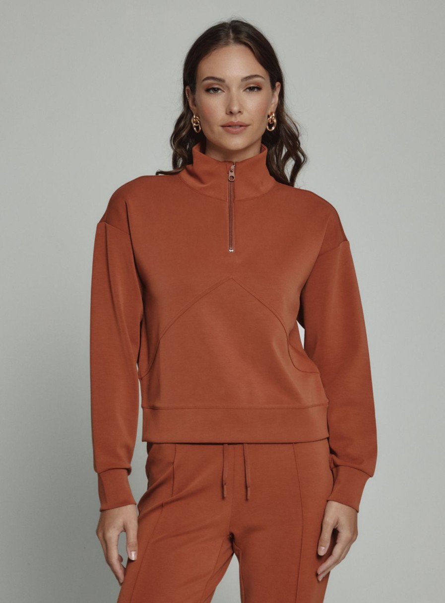 Women 7 Diamonds Pullovers | Rev Crop Quarter-Zip