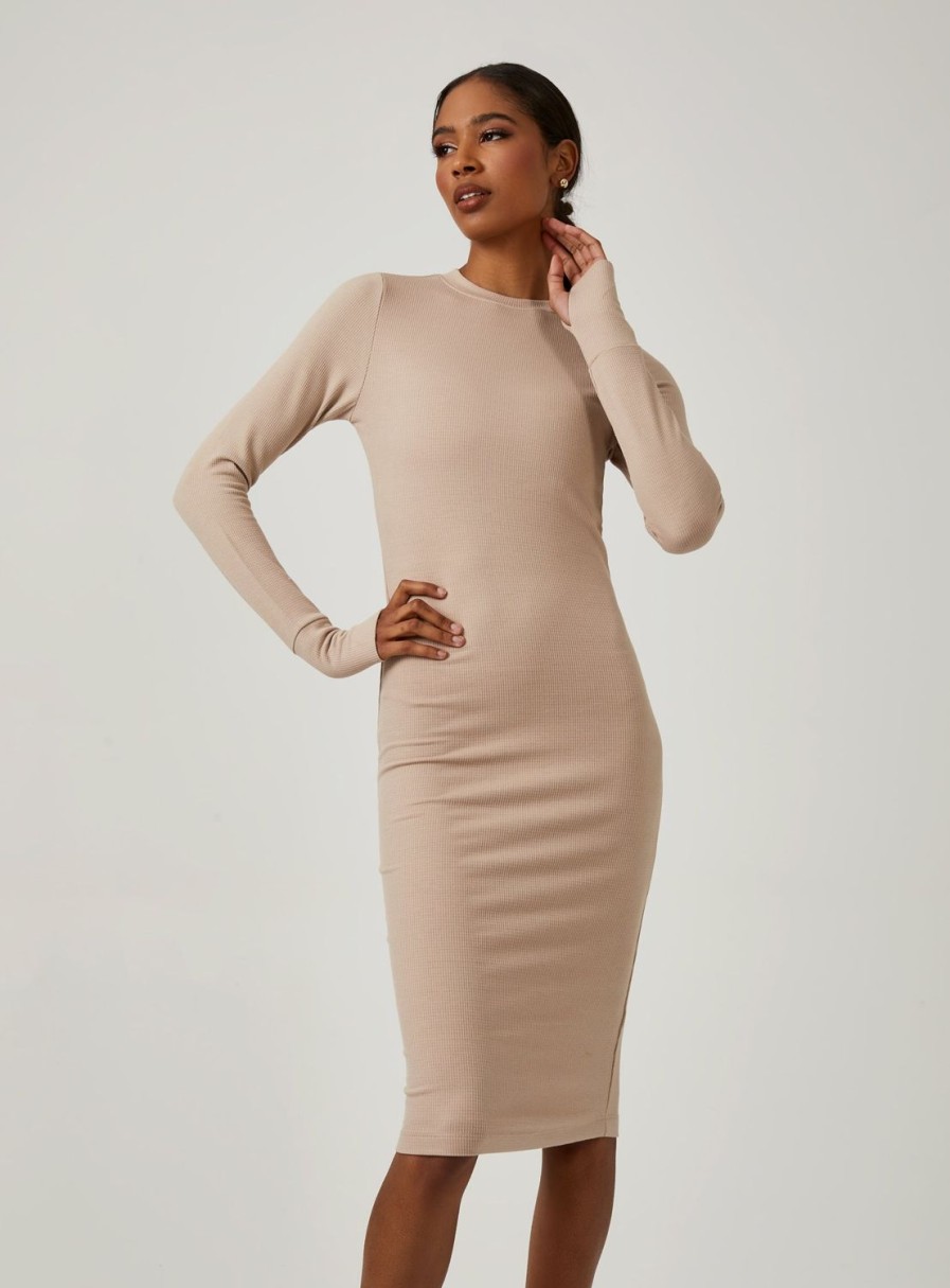 Women 7 Diamonds Midi | Core Ribbed Long Sleeve Dress