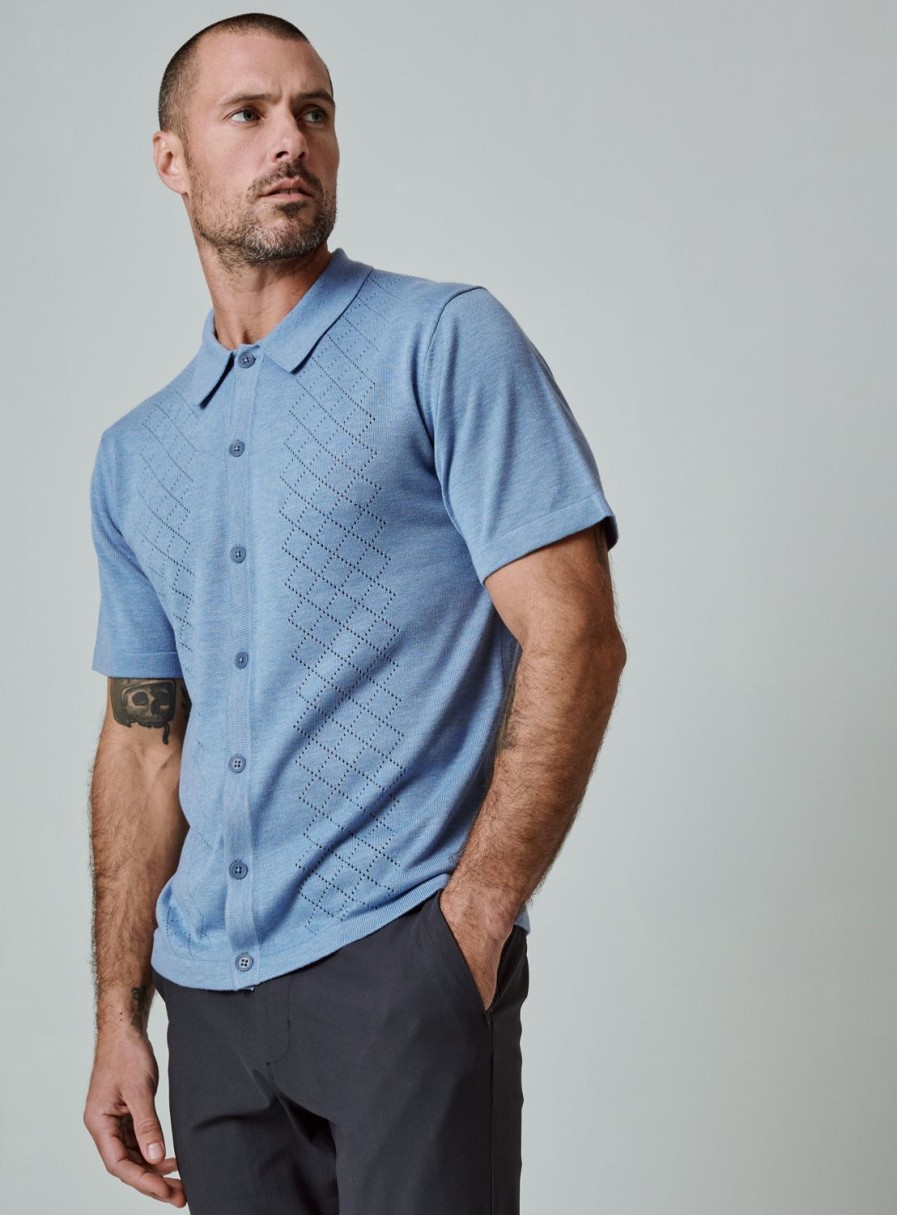 Men 7 Diamonds Short Sleeve | Venice Button Down Sweater