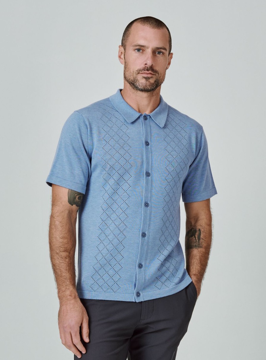 Men 7 Diamonds Short Sleeve | Venice Button Down Sweater